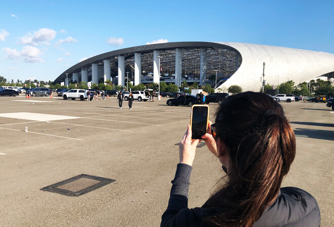 Parte externa do SoFi Stadium Los Angeles