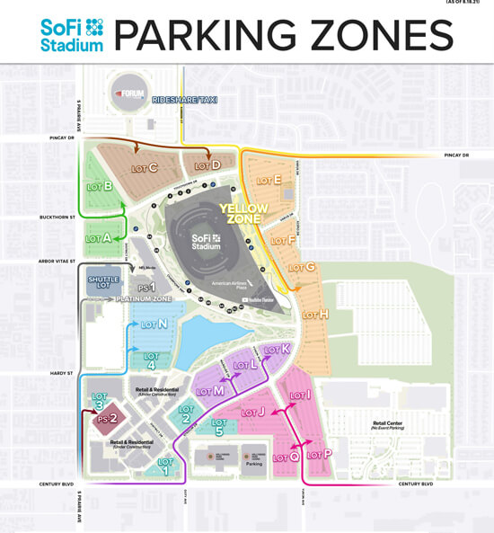 SoFi Stadium Mapa de estacionamento